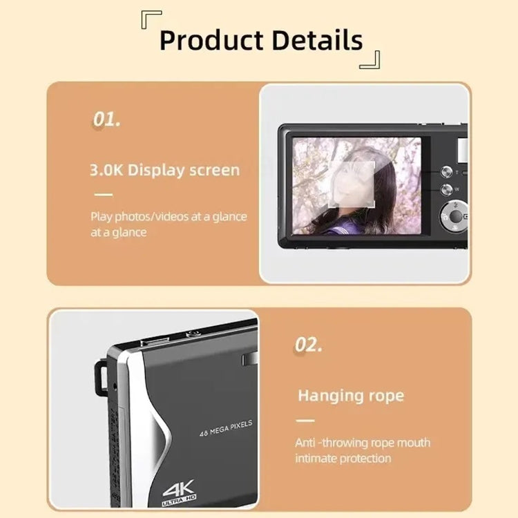 4K HD 3.0-Inch IPS Screen Autofocus HD Digital Camera, Black, White 4K HD 3.0-Inch IPS Screen Autofocus HD Digital Camera, Black, White